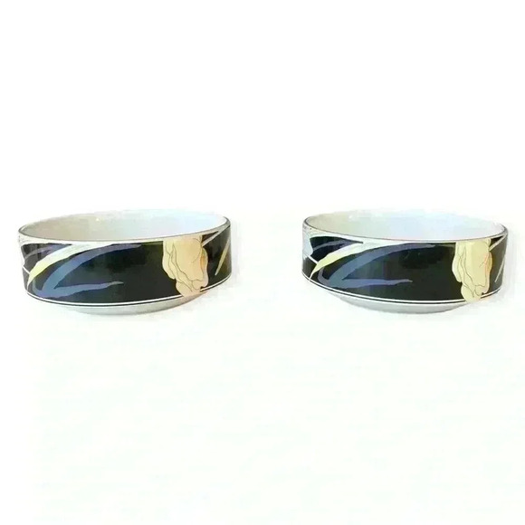 VTG Savior Vivre Night Passage Set of 2 Dessert/Fruit Bowls Black Floral Pattern - Picture 4 of 7